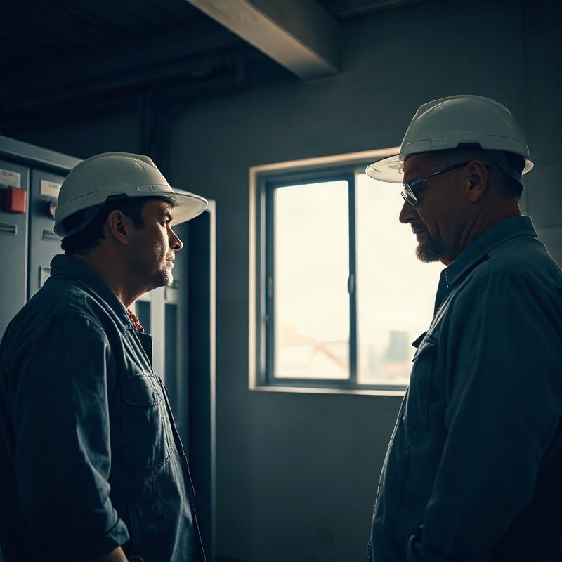 Dos ingenieros examinando un tablero eléctrico en un taller en Salto