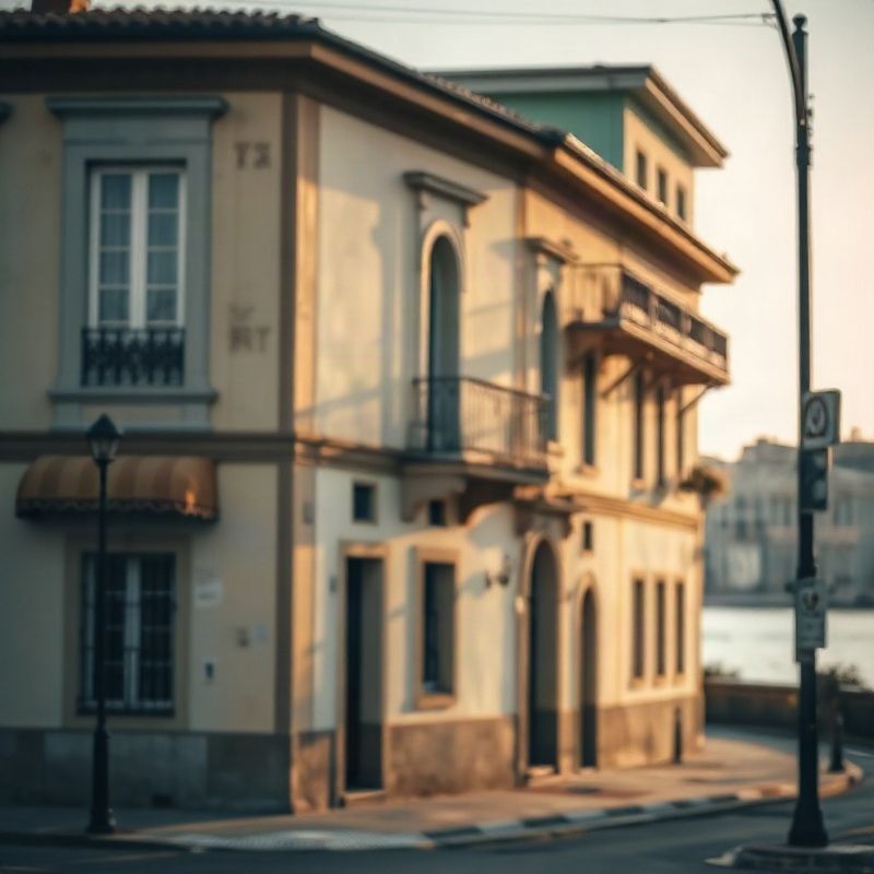 Exterior de un edificio sobre una calle ribereña en Salto, Uruguay, al atardecer